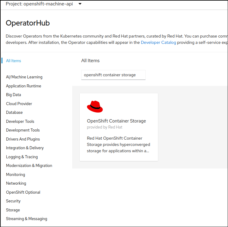 de openshift container storage operator zoeken